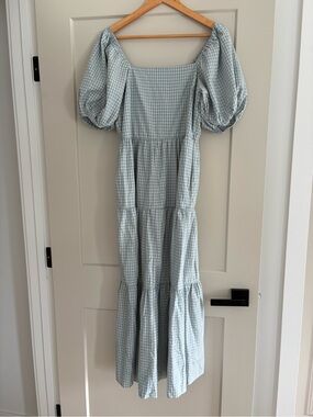 Puff Sleeve Tiered Gingham Maxi Dress